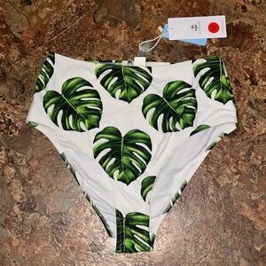 CUPSHE Women's High Waisted Tropical Leaves Bikini Bottom Size Medium